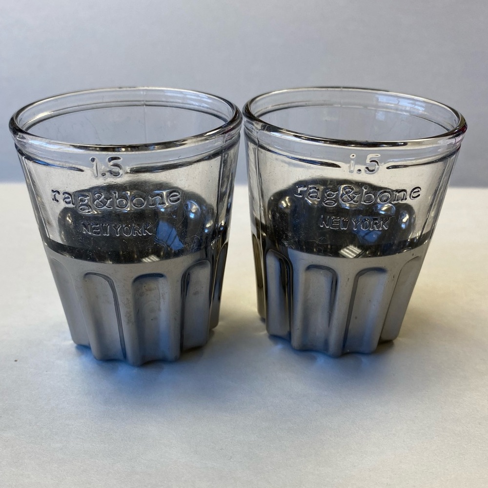 Pair of Rag & Bone New York 1.5oz Shot Glasses Metal and Glass